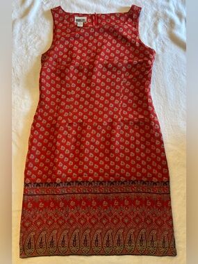 VTG Robbie Bee Burnt Orange Red Paisley-Print Sleeveless Midi Sheath Dress